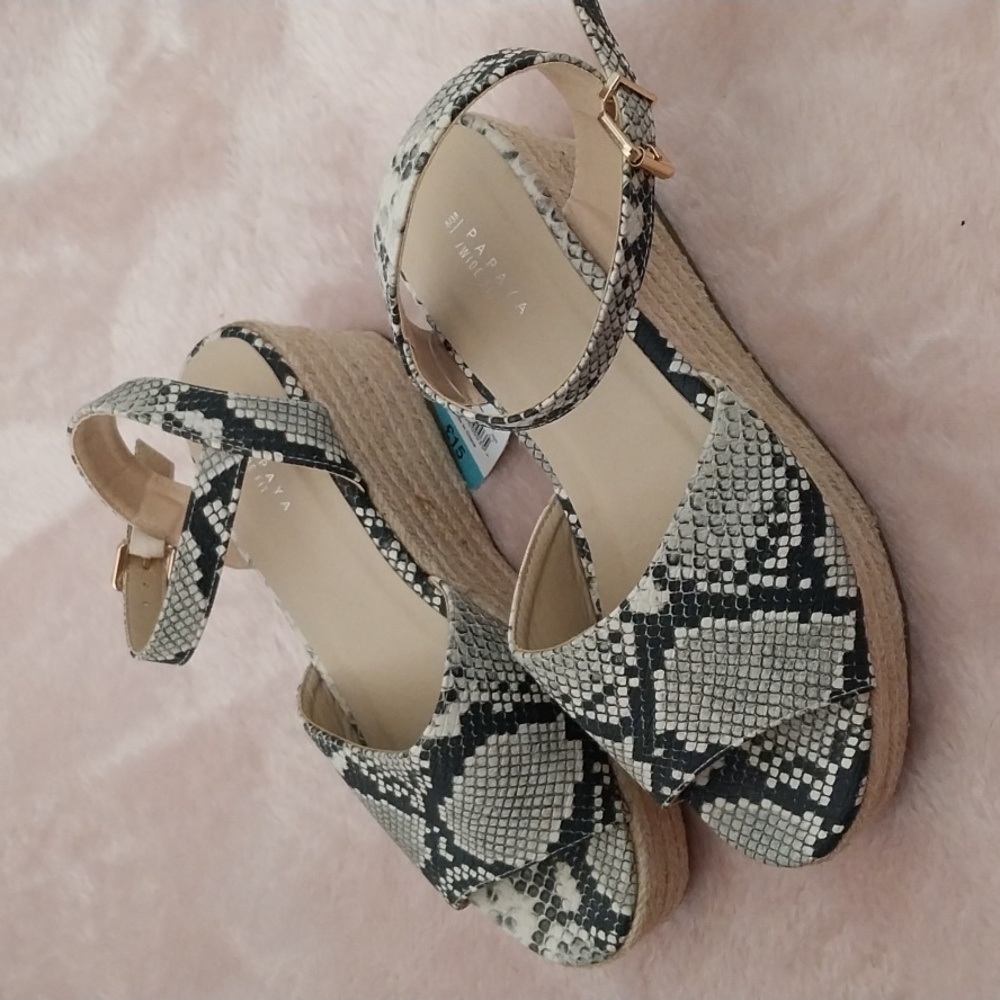 Papaya snakeskin gold buckle platform heel wedges shoes size 5 - Picture 2 of 7